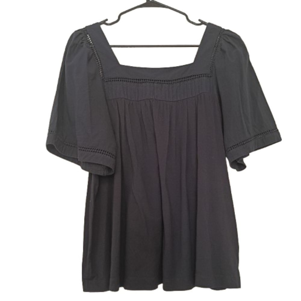 Elie Tahari Blue Eyelet Derail Puff Short Sleeve Flowy Modal Cotton Top M - Picture 9 of 14